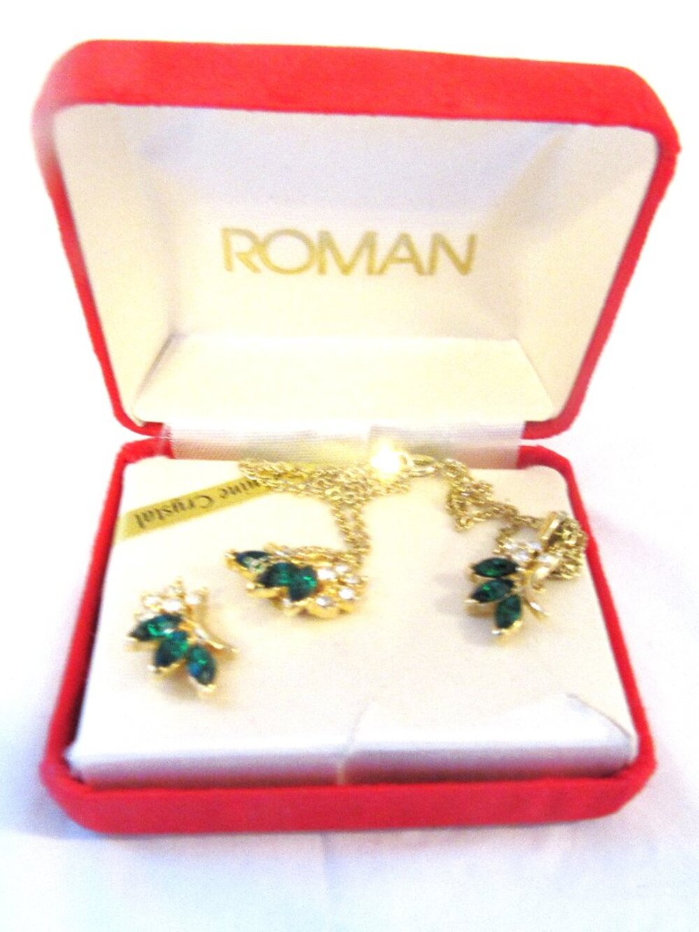 Ronan, Genuine Cryatal and Emerald Necklas and Earring Set